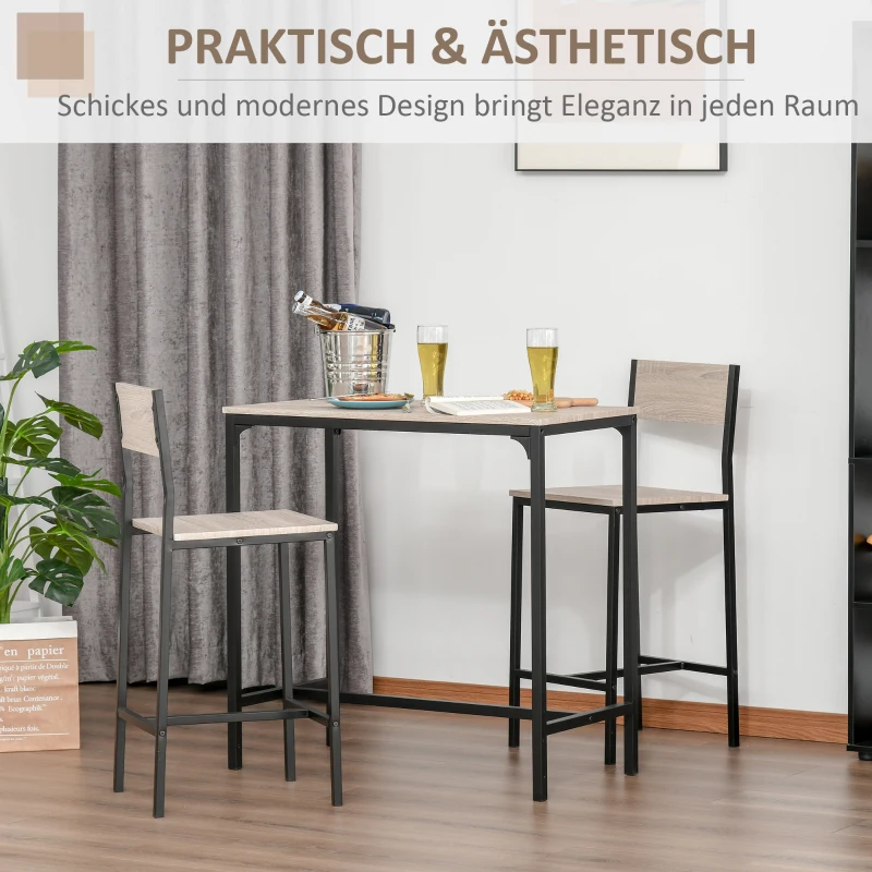 HOMCOM Bartafel met 2 stoelen 3-delige tafelset barstoel barkruk MDF naturel zwart(m-6)