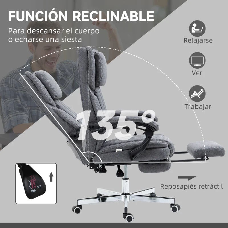 Vinsetto Silla de Oficina Reclinable y Giratoria  con 6 Puntos de Masaje Vibratorio con Mando de Control 65x61x108-118 cm Gris
