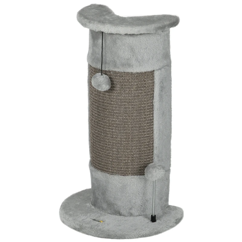 PawHut 58cm Cat Scratching Post, with Covered Plush, Play Balls, for Corner Walls - Grey