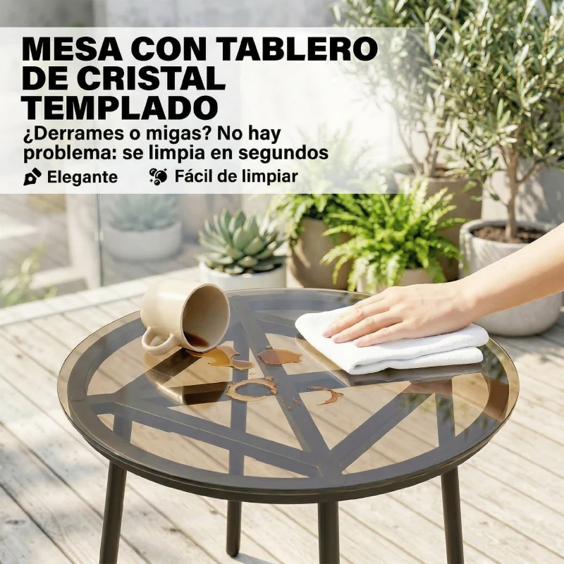Outsunny Conjunto de Jardín Exterior de 3 Piezas de Ratán PE 2 Sillas con Cojines Suaves y Mesa de Vidrio Templado Crema
