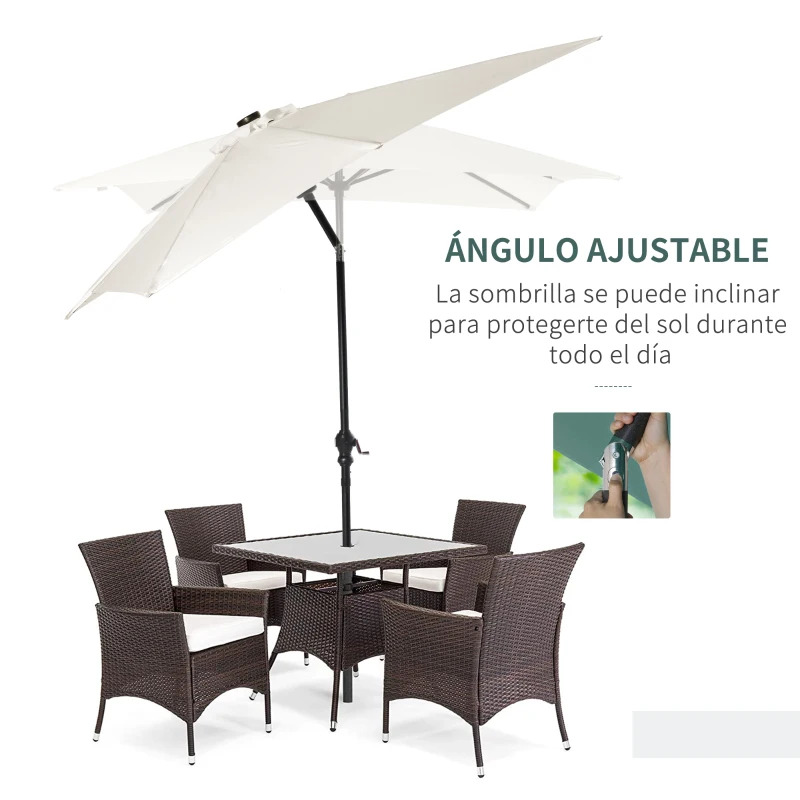 Outsunny Parasol de Terraza Exterior 2,7x2x2,5 m con Techo Inclinable hasta 45° Luces LED Solares y Manivela Blanco Crema