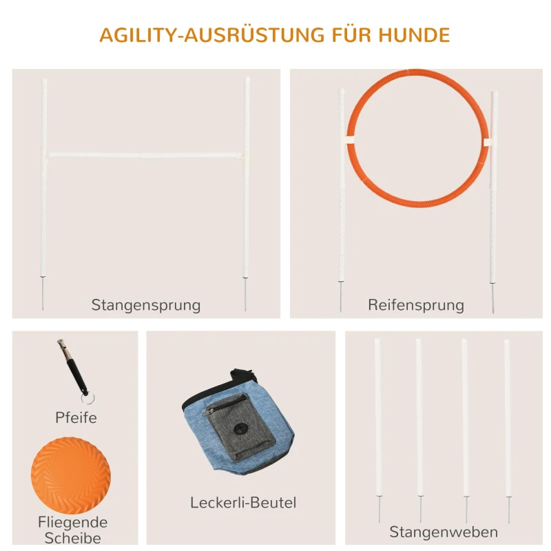PawHut 5-delige behendigheidsset, inclusief springhorde, springring, frisbee, in hoogte verstelbaar, met draagtas
