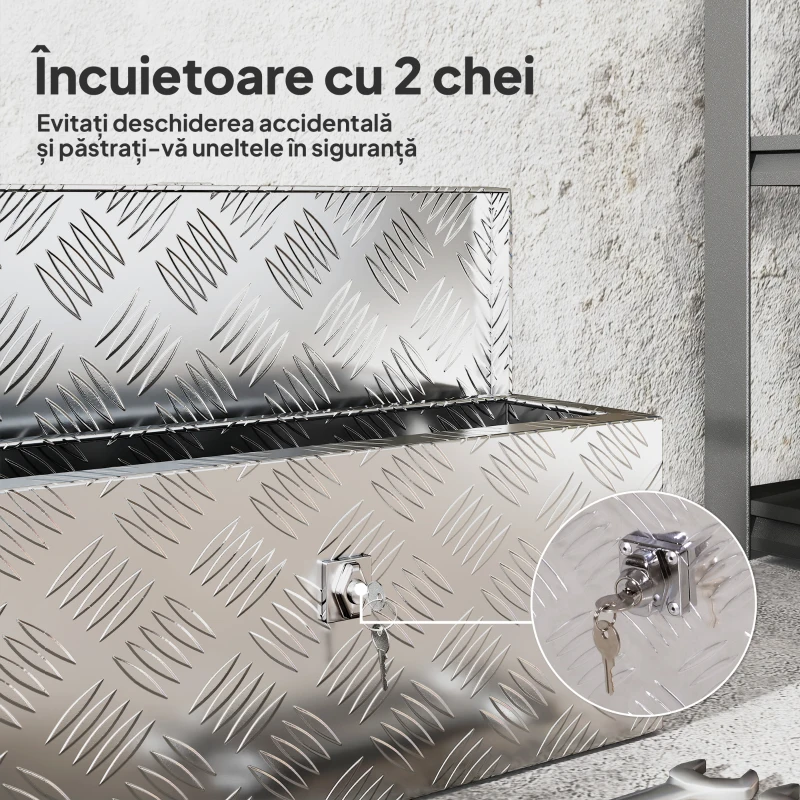 HOMCOM Cutie pentru scule de 2 kg cu închidere cu cheie, din tablă de aluminiu, 50x15.5x20.5 cm, argintiu