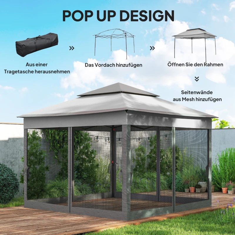 Outsunny Opvouwbare Tuinpaviljoen met Zijwanden Grijs 3,25 x 3,25 x 2,7 m
