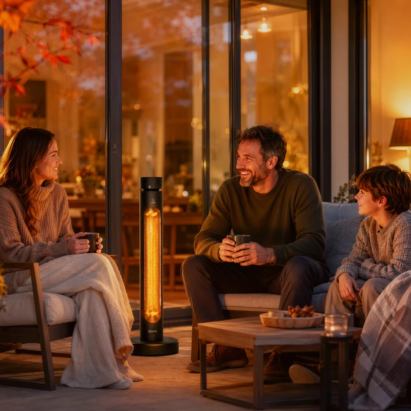 Outsunny Infrarood terrasverwarmer 2000W carbonvezel, oscillerende staande heater met afstandsbediening, 8 warmtestanden, beschermhoes