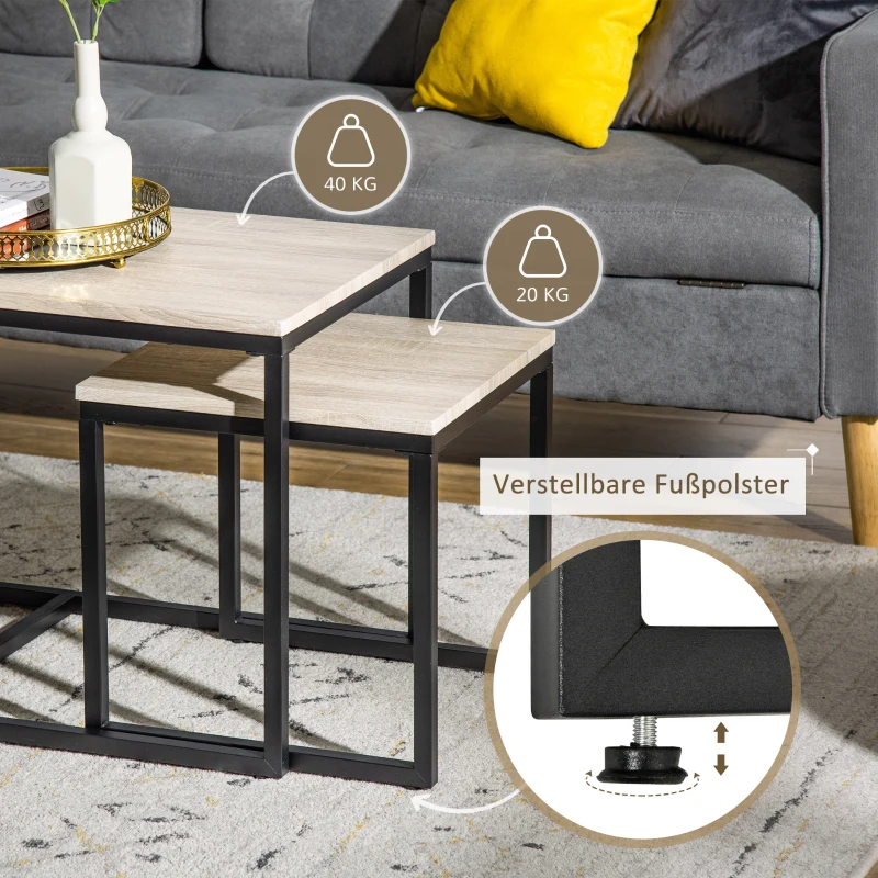 3-delige set bijzettafel salontafel nesttafel koffietafel metalen poot MDF naturel