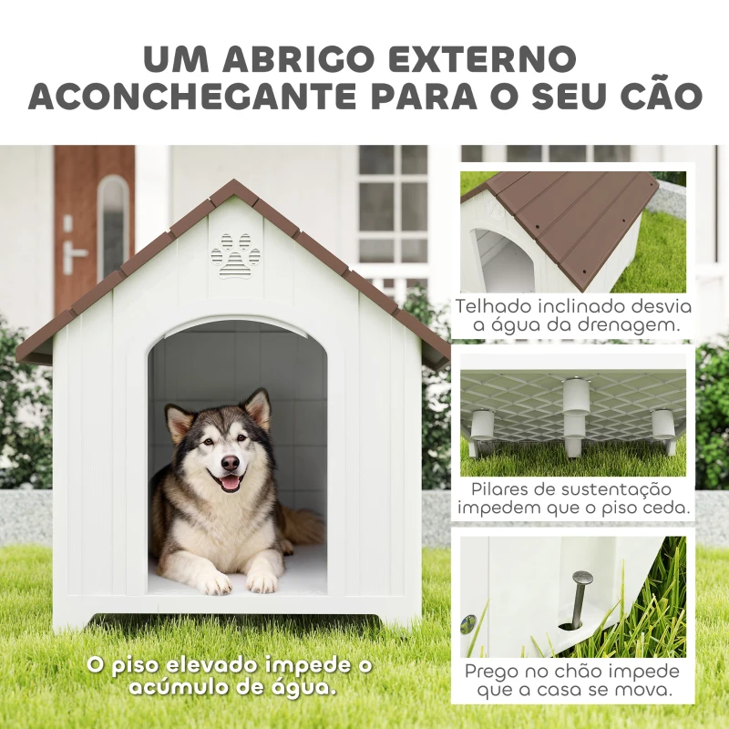 PawHut Casota para Cães Exterior Extragrande em Plástico com 2 Janelas, Base Elevada, Estacas Castanho Escuro