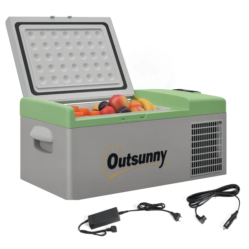 Outsunny Auto Koelkast, Koelbox, 16L, -20℃ tot 10℃, ECO/MAX, 60x32x26cm, Groen/Grijs