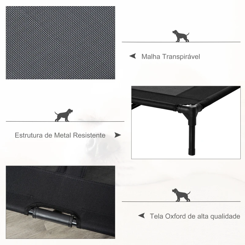 PawHut Cama Elevada para Cães Cama de Animais de Estimação com Malha Transpirável e Tecido Oxford para Exterior 92x76x18 cm Preto