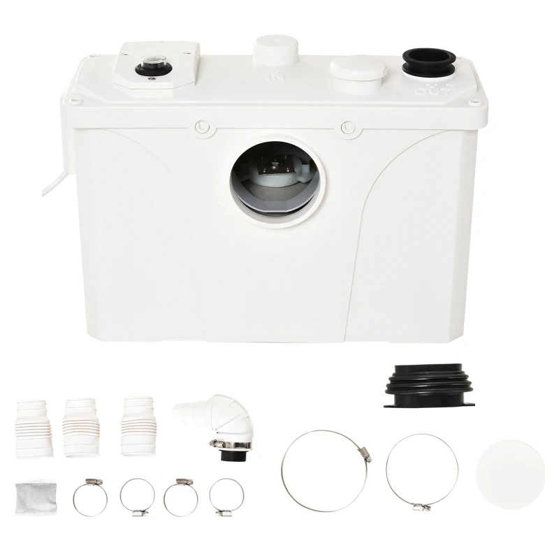HOMCOM Broyeur sanitaire WC pompe de relevage 600 W silencieux compact 4 colliers serrage + 4 embouts blanc