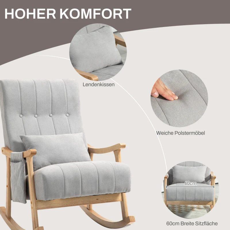 HOMCOM Schommelstoel met Lendekussen, Brede Zitting, Beukenframe, tot 120 kg, Grijs