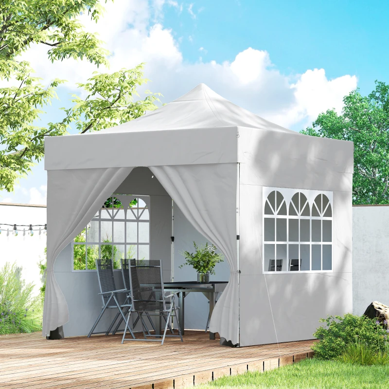 Outsunny 3 x 3 m Pop Up Gazebo with Sidewalls, UPF50+ Heavy Duty Garden Party Tent Marquee with Wheeled Carry Bag, Silver Grey
