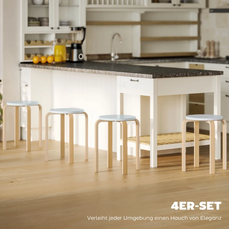 HOMCOM 4er Set Hocker Stapelbar Esszimmerhocker, Runde Kleiner Hocker, Küchenhocker für Esszimmer Wohnzimmer, Grau
