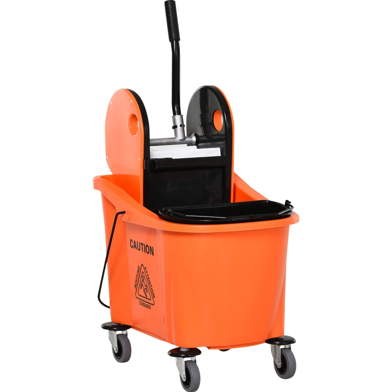 HOMCOM schoonmaakwagen, verrijdbare emmer, schoonmaakemmer, dweilwagen met uitwringer