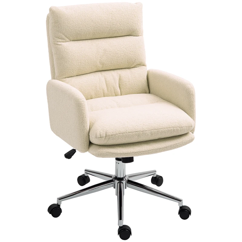 HOMCOM Bureaustoel, Schrijftafel-Polsterstoel, Kantelfunctie, Draaibaar, Rolbaar, Roomwit(m-11)