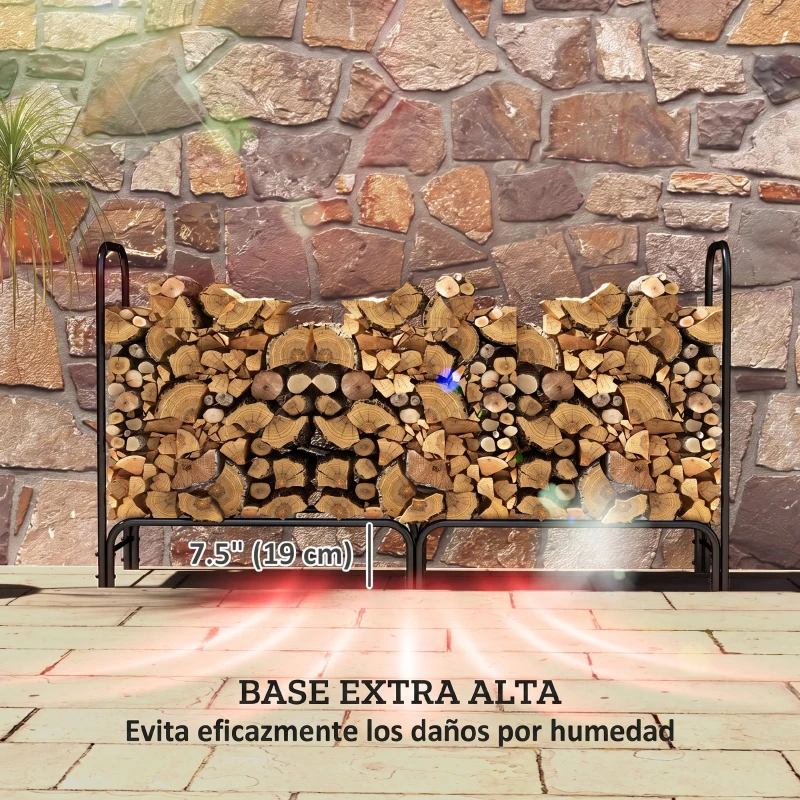 Outsunny Estante de Leña con Funda Oxford 600D de Metal Robusto Ajustable Carga 200 kg para Interior Exterior 180x36x99 cm Negro