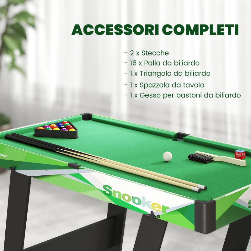 SPORTNOW Tavolo da Biliardo Pieghevole con Stecche, Palle e Triangolo per Adulti e Bambini da 12 Anni, 104x55.5x68 cm