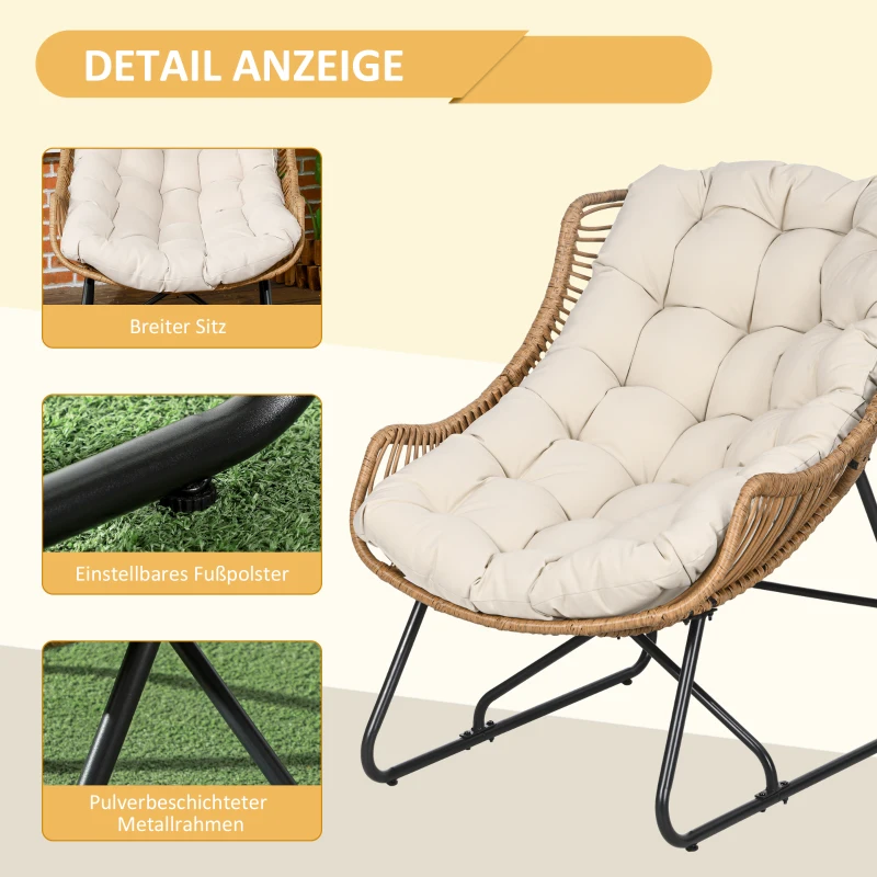 Outsunny Garten Lounge, Rattanoptik, Outdoor Sessel, mit Auflage, Metallrahmen, 75x101x90 cm, Natur/Khaki/Schwarz