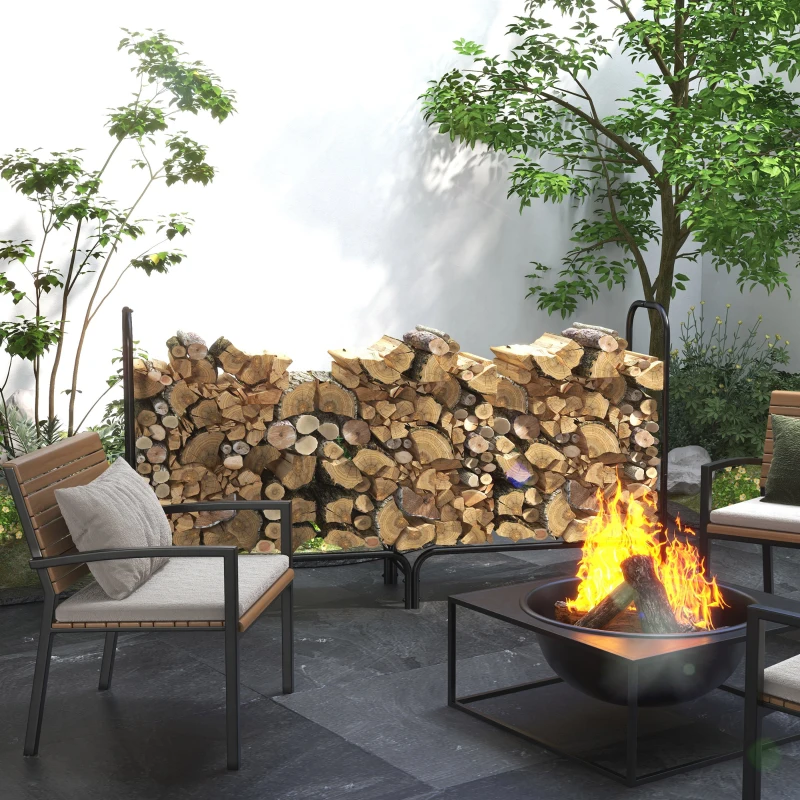 Outsunny Estante de Leña con Funda Oxford 600D de Metal Robusto Ajustable Carga 200 kg para Interior Exterior 180x36x99 cm Negro