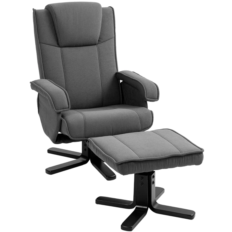 HOMCOM Schommelbare Relaxfauteuil met Voetenbank, Fluweelachtige Stof, Draaibare Gestoffeerde Stoel, Houten Frame, Grijs