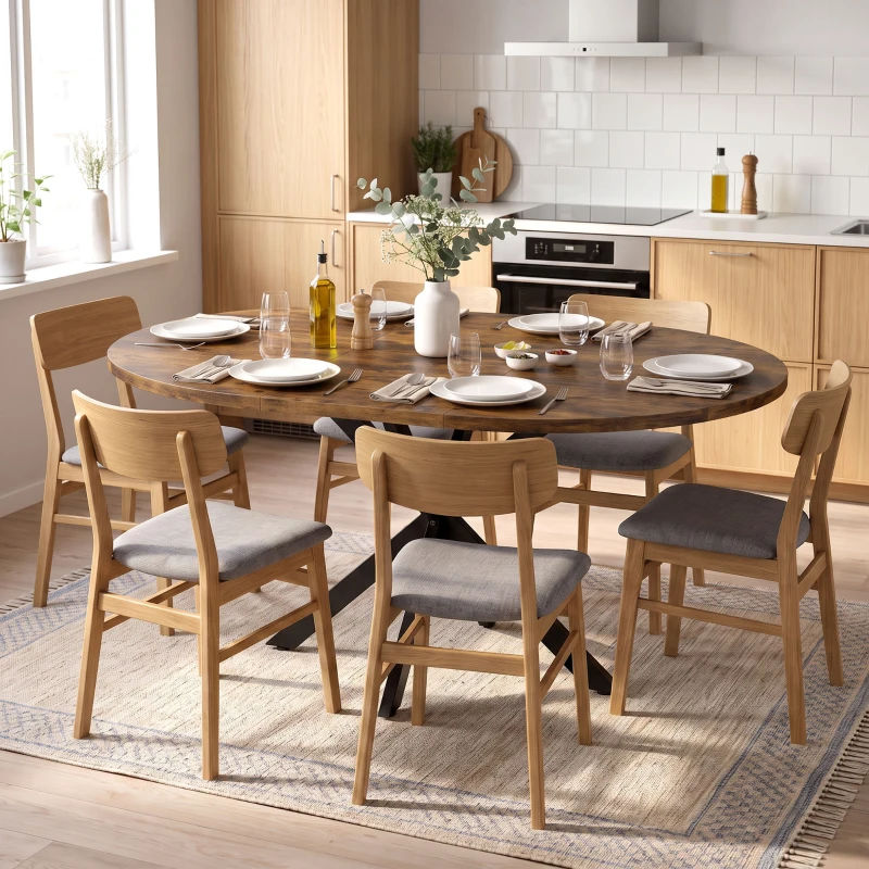 HOMCOM Uitschuifbare eettafel voor 4-6 personen, industriële keukentafel met stalen X-poten, rustiek bruin