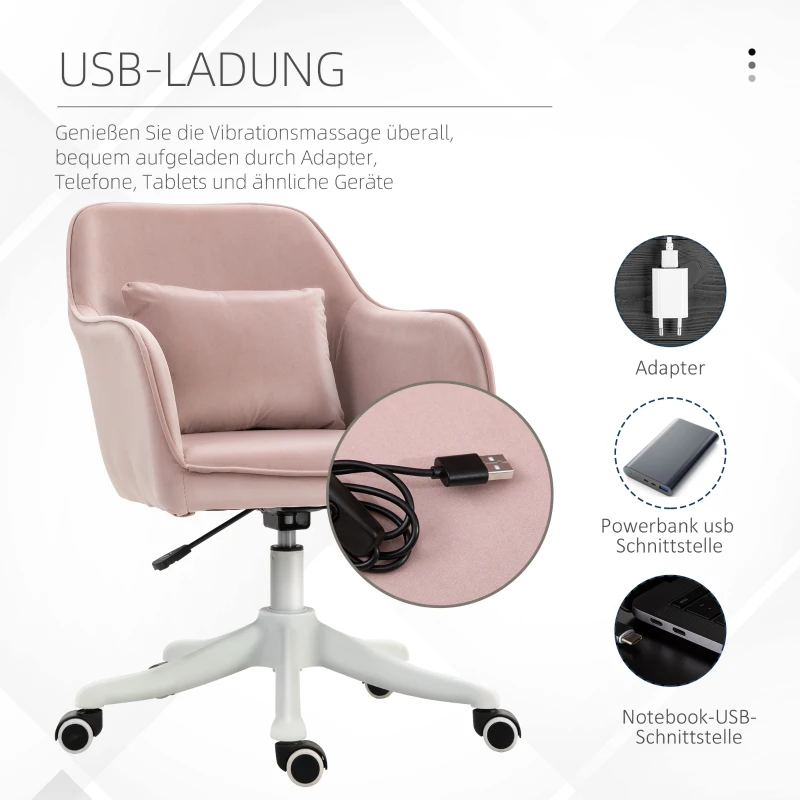 Vinsetto Massage kantoorstoel draaistoel werkstoel met trilfunctie fluweel roze(m-5)