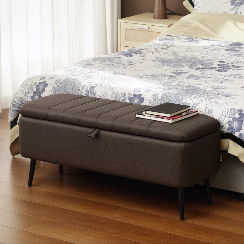 HOMCOM Linen-Look 92 x 31cm Storage Ottoman - Dark Brown