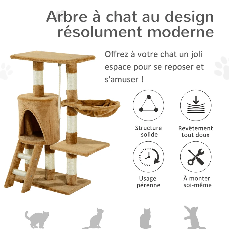 PawHut Arbre à chats multi-équipements griffoirs grattoirs plateformes niche échelle hamac corde 55L x 30l x 96H cm marron
