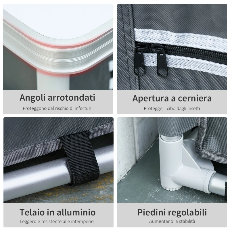 Outsunny Mobile Cucina da Campeggio con 2 Mensole e Sacca di Trasporto, in Alluminio e Tessuto Oxford 60x49x70cm Grigio