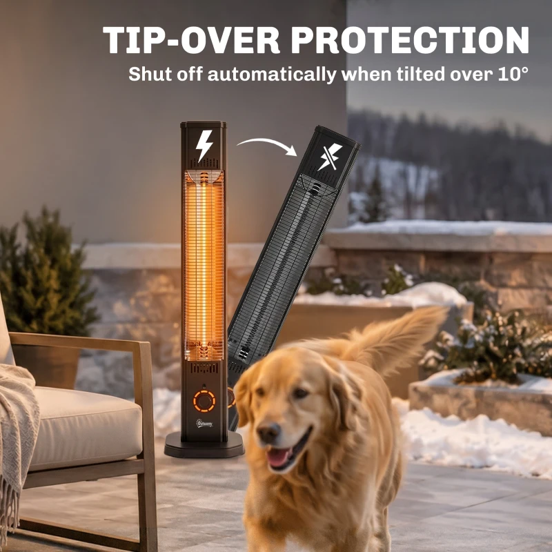Outsunny 2000 W Electric Infrared Patio Heater with Cover, Free Standing/Wall Mounted IP65 Outdoor Garden Heater, Black