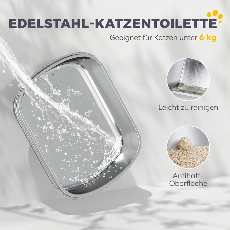 PawHut Große Katzentoilette aus Edelstahl, geschlossene Katzenstreuschale mit Metallschaufel und Deobeutel, dunkelgrau
