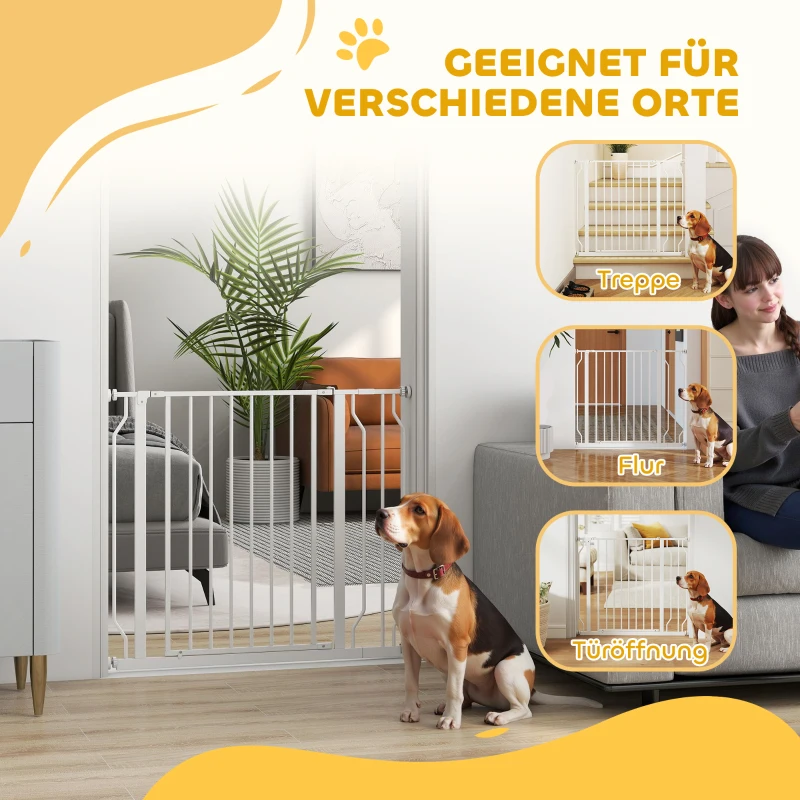 PawHut Veiligheidshek voor honden, barrière, muurbevestiging met drukknopen, verstelbaar van 75 cm tot 95 cm, wit(m-7)