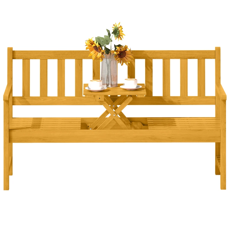 Outsunny 2-Sitzer Gartenbank Holz, wetterfest Sitzbank mit Rücken- & Armlehnen 320kg belast 149x56,5x89cm, Teak(m-11)