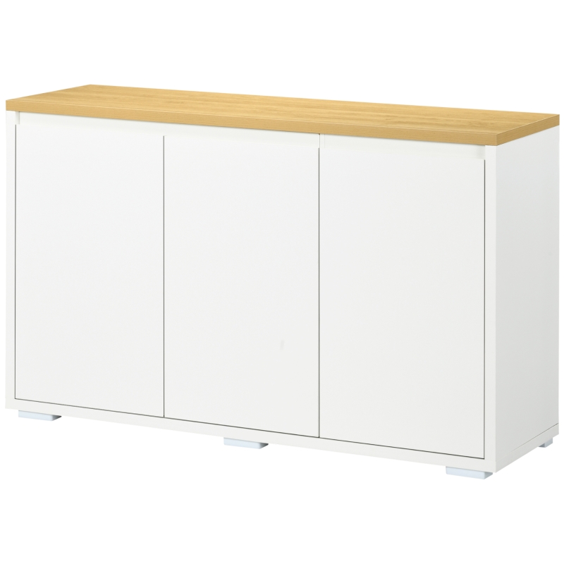 HOMCOM Aparador de Sala de Estar Armário de Armazenamento com 3 Portas e Prateleiras Ajustáveis 120x37x75 cm Branco e Madeira