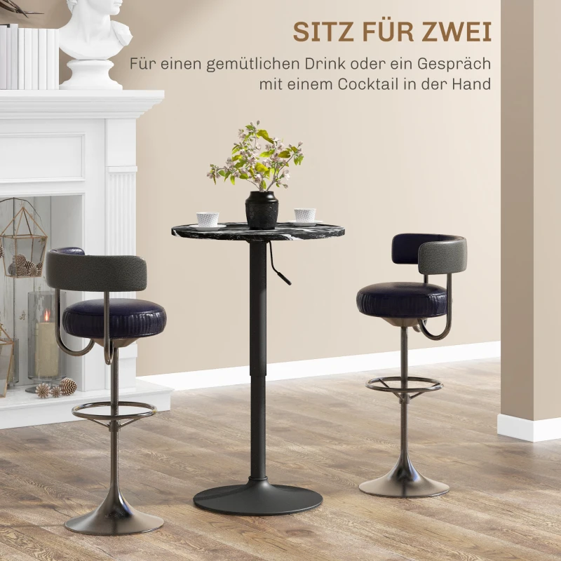 HOMCOM Bartafel voor 2 Personen, In Hoogte Verstelbaar, Marmerlook, 60 x 60 x 68-93,5 cm, Zwart