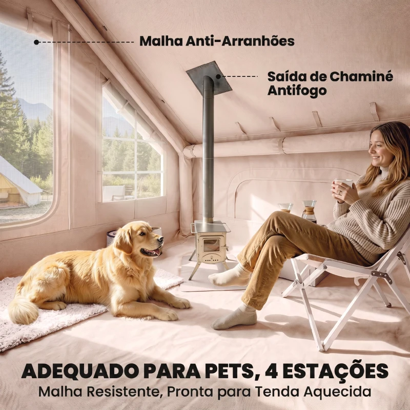 Outsunny Tenda Insuflável com Saída para Fogão e Claraboia Bomba Bolsa UPF30+ para 4 Estações Impermeável 5000+