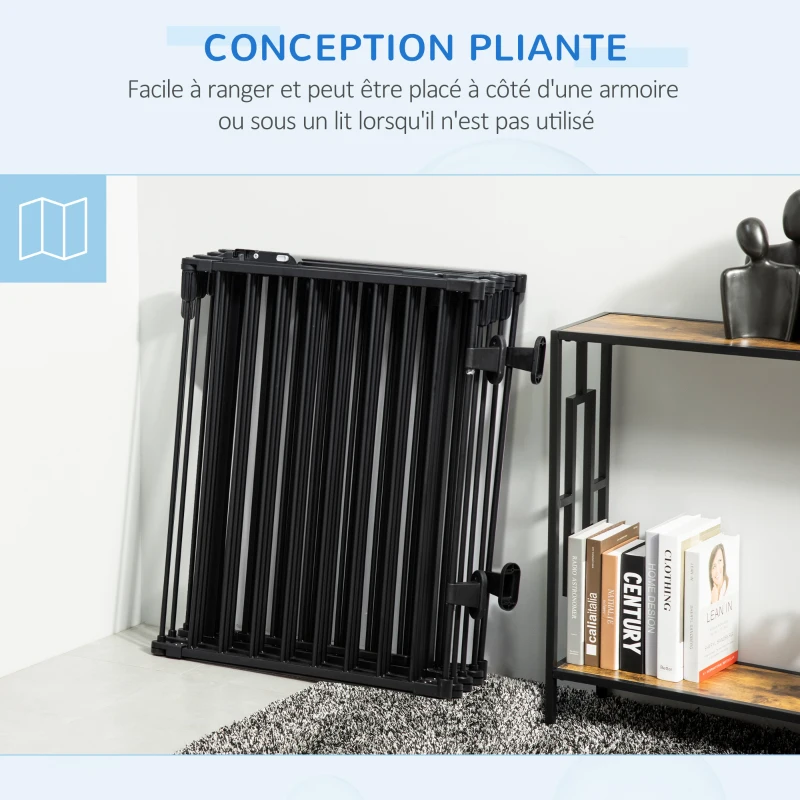 PawHut Barrière de Sécurité pour Cheminée, Parc Enclos Chien Pliable Modulable 8 Panneaux avec Porte, sans Perçage