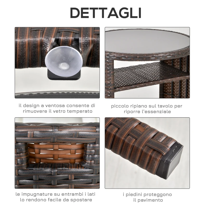 Outsunny Set Tavolino Sedie da Esterno e Giardino in Rattan Marrone e Beige