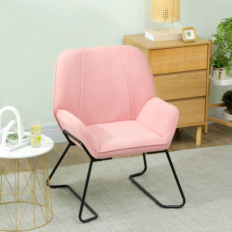 HOMCOM Butaca de Salón con Asiento Ancho y Acolchado Tapizado en Terciopelo Patas de Metal Sillón para Salón Rosa