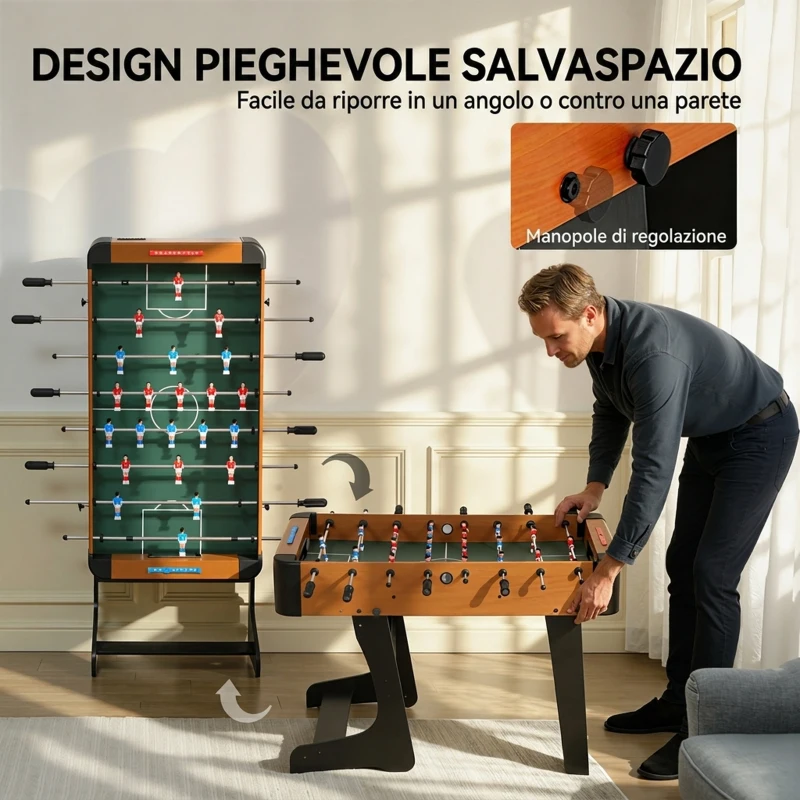 SPORTNOW Calcio Balilla Pieghevole con Impugnature Antiscivolo, 2 Palline e Segnapunti, Marrone