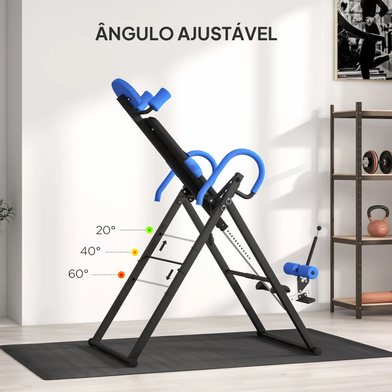 HOMCOM Mesa de Inversão Dobrável com Cinto de Segurança Altura Regulável para Utilizadores de 1,30 a 1,90 m 79x114x153 cm Preto e Azul