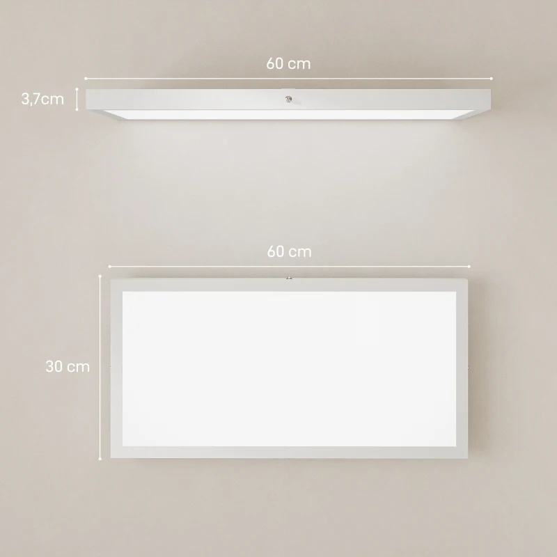 HOMCOM Conjunto de 4 Candeeiros de Teto Cor Regulável com Interruptor DIP e de Parede 3000K/4000K/6000K 60x30x3,7 cm Branco