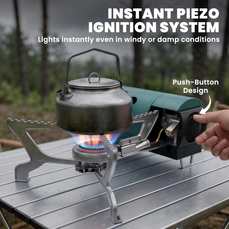 Outsunny 2670W Foldable Camping Stove with Safety Shut-Off, Piezo Ignition Gas Stove with Carry Bag, Green