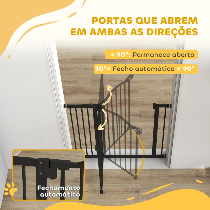 PawHut Barreira de Segurança para Cães com Largura Ajustável 74-94 cm e Extensão para Escadas e Portas Preto