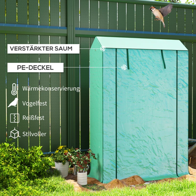 Outsunny Kas met 3-laags Schap, UV-resistente Plastic Afdekking, Oprolbare Deur, 100 x 40 x 150 cm, Groen