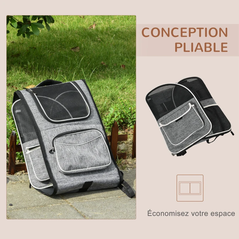 PawHut Sac de transport transporteur pour animaux 2 en 1 trolley chariot panier à roulette chariot sac à dos amovible respirable charge max. 10 kg tissu oxford gris