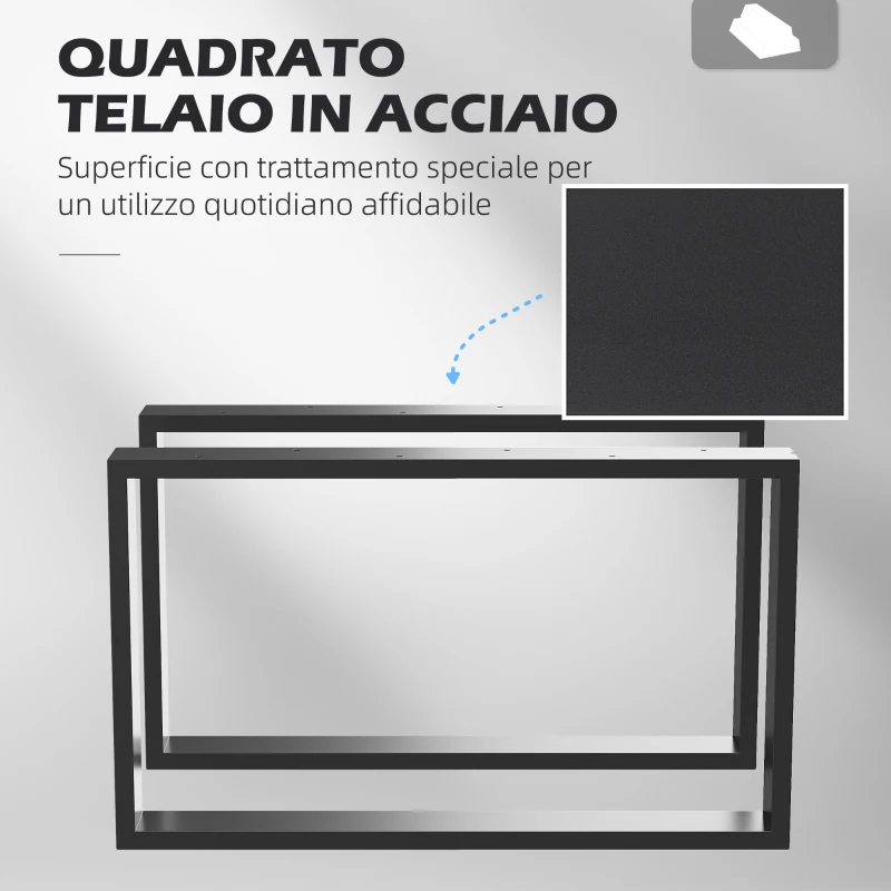 HOMCOM Set 2 Gambe per Tavolino Rettangolari Stile Industriale in Acciaio, Capacità 60 kg, 70x8x41 cm, Nero