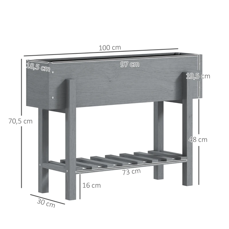 Outsunny Fioriera Rialzata con Ripiano Inferiore e 2 Fori di Drenaggio, in Legno di Abete, 100x30x70.5 cm, Grigio