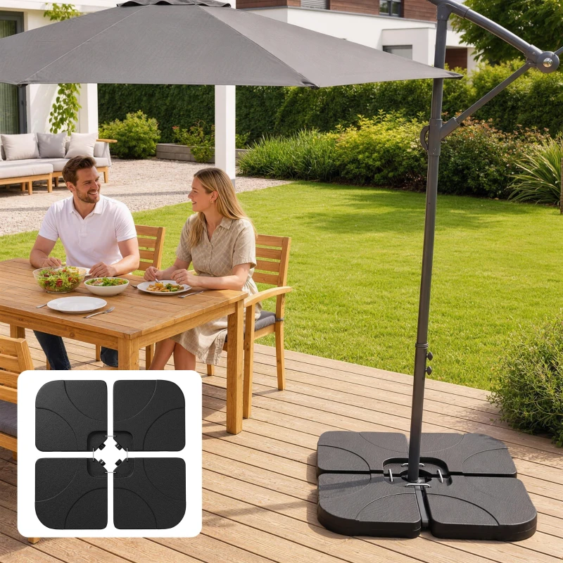 Outsunny Conjunto de Pesos para Base de Chapéu de Sol de 4 Peças Preenchível com 15 Litros de Água ou 19,5 kg de Areia Preto