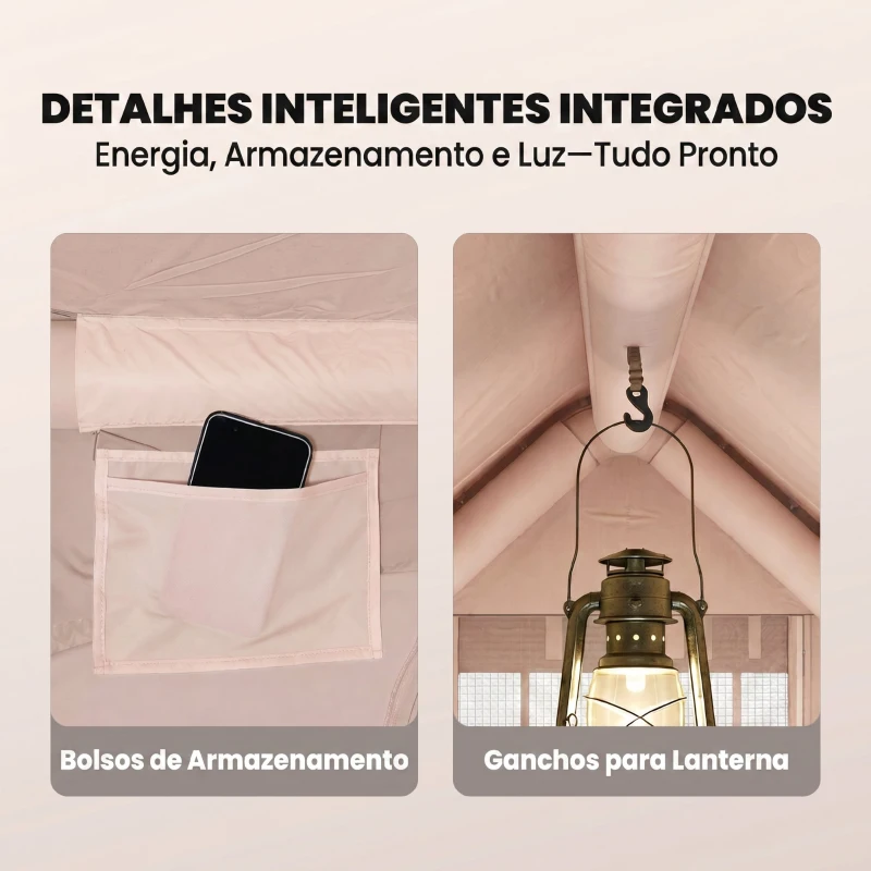 Outsunny Tenda Insuflável com Saída para Fogão e Claraboia Bomba Bolsa UPF30+ para 4 Estações Impermeável 5000+